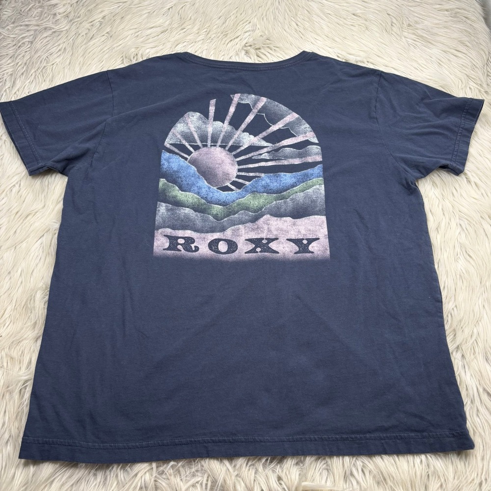 Roxy Women's XXL Navy Sunset Sunrise Logo Graphic Tee Beach Surfer